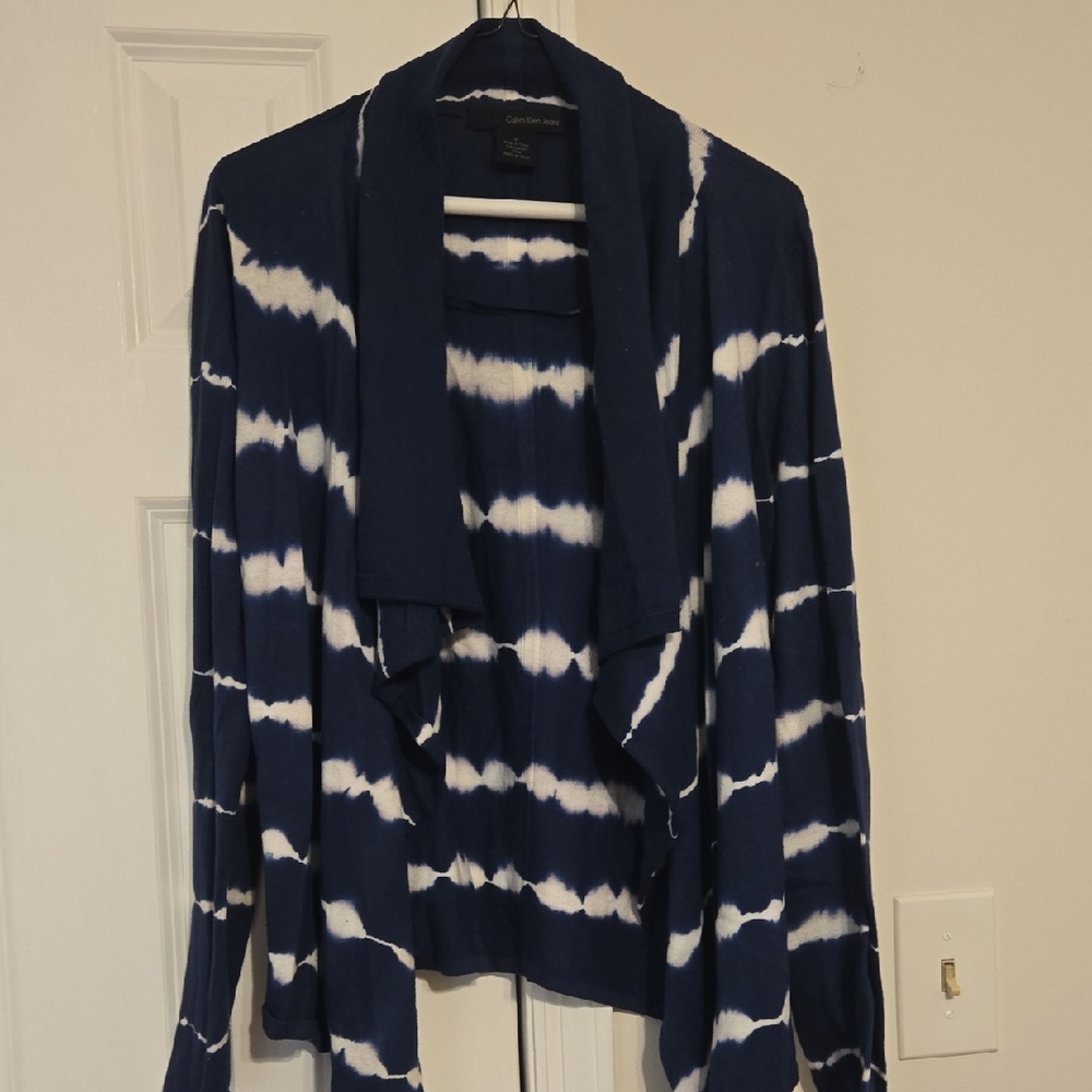 Calvin Klein Jeans Navy and White Women's Cardigan
